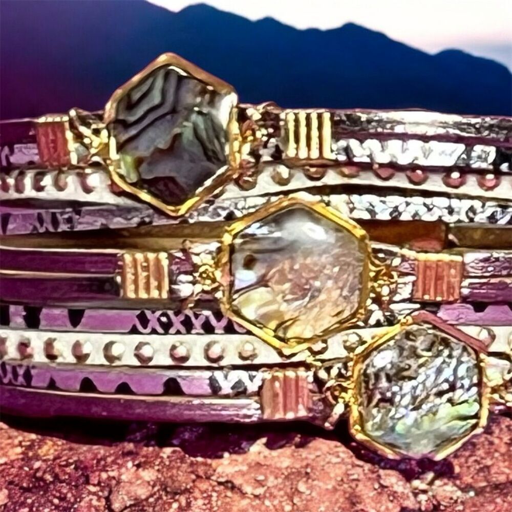 Boho Multi-Layer Leather Bracelet with Natural Stones & Gold Accents - Picture 1 of 13